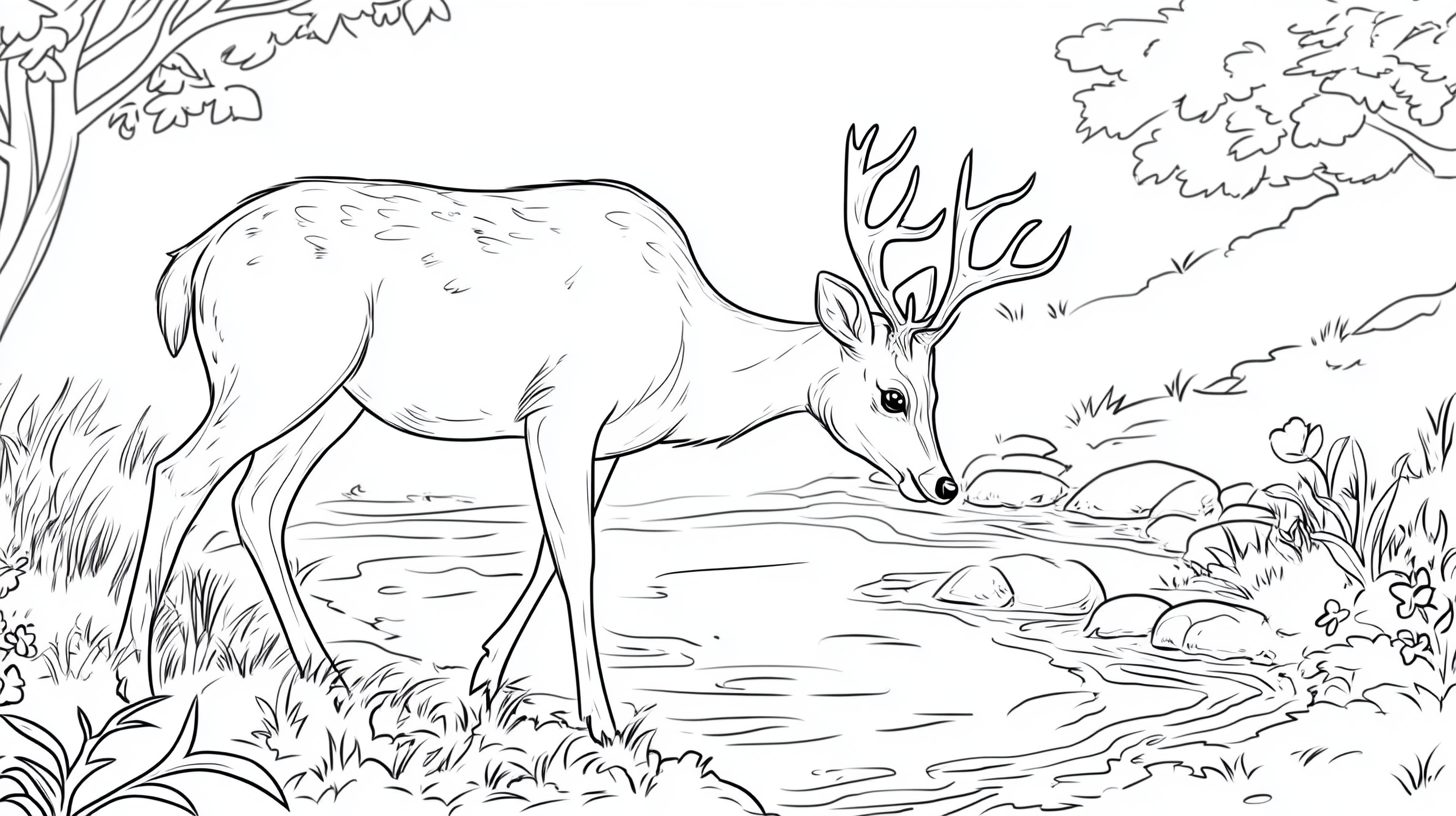 Deer_Grazing_by_The_Stream