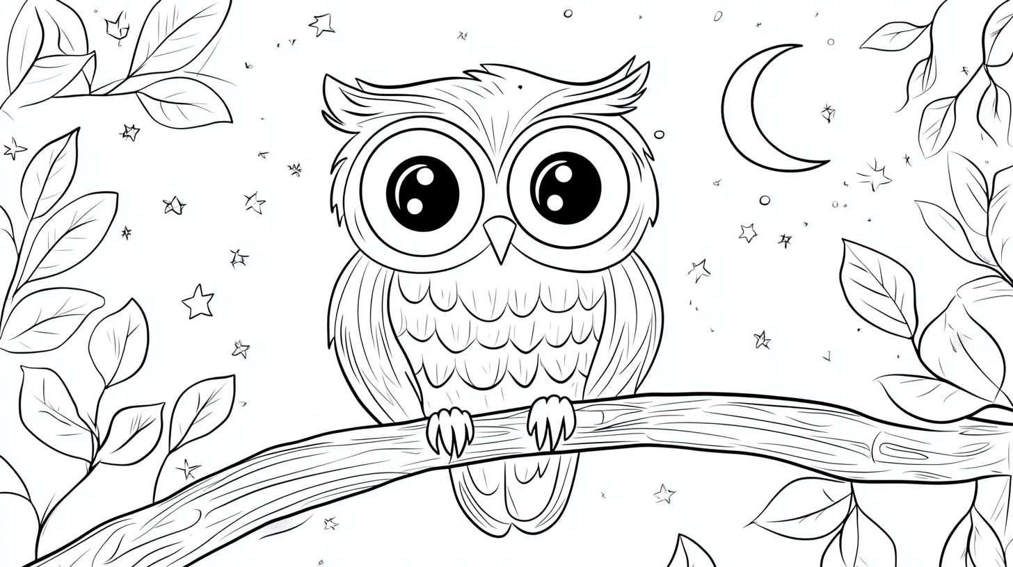 Owl_Perched_on_A_Branch_at_Night