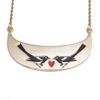 One For Sorrow, Two For Joy Magpies In Love Chunky, Gold Large Neck plate/Necklace