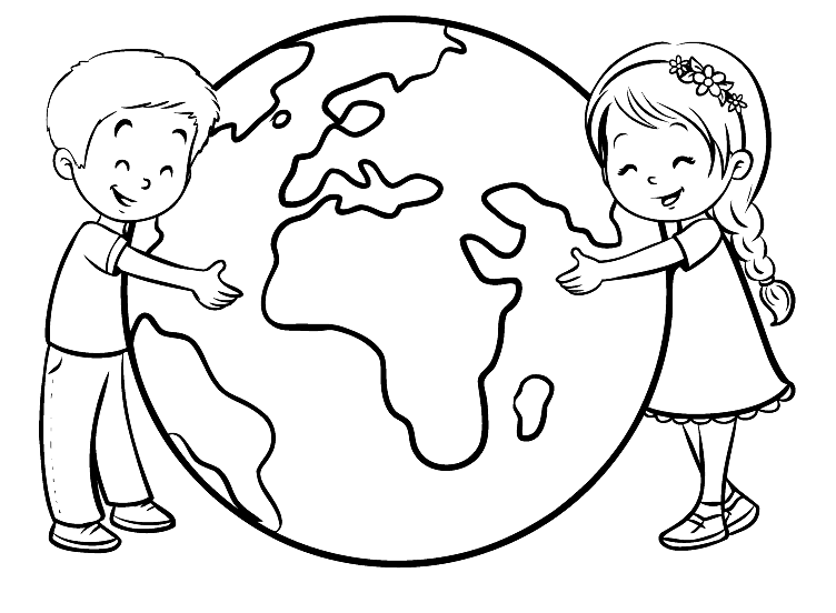 Two Children Hugging Earth