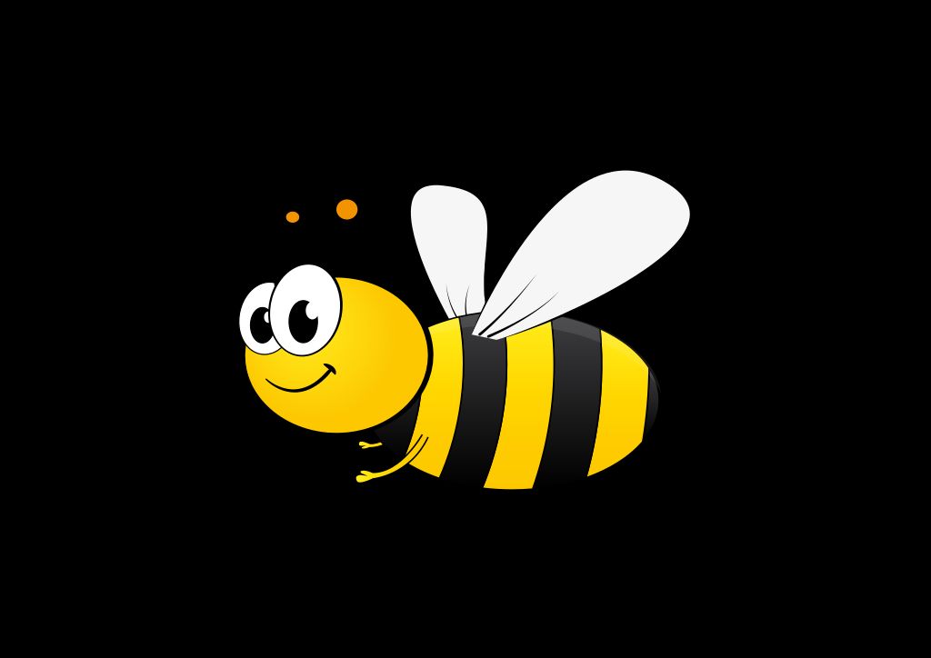 A comical cartoon bee on a black background, representing 'Bee Amused: Buzz-worthy Jokes