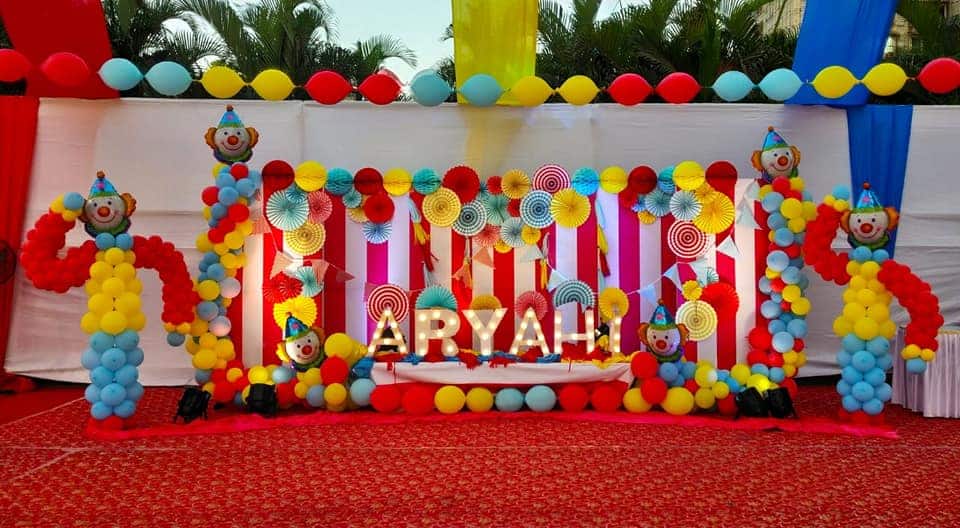 Vibrant birthday celebration with balloons and decorations