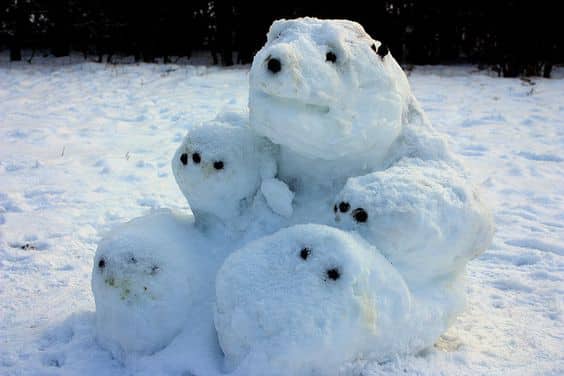 A delightful snow bear sculpture crafted from snow, adding joy to the art of creating snow creations