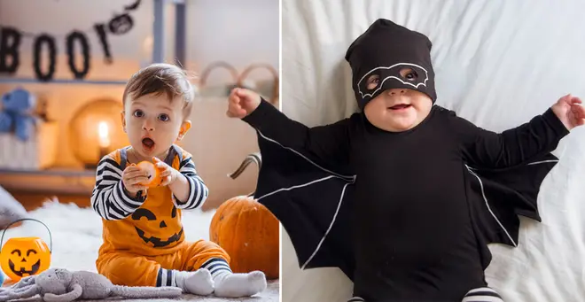 Two adorable babies in Halloween costumes, one dressed as a bat. Captivating and festive imagery for Halloween studies & suggestions