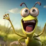 A comical insect with large eyes and a wide mouth, perfect for bug jokes that will entertain kids