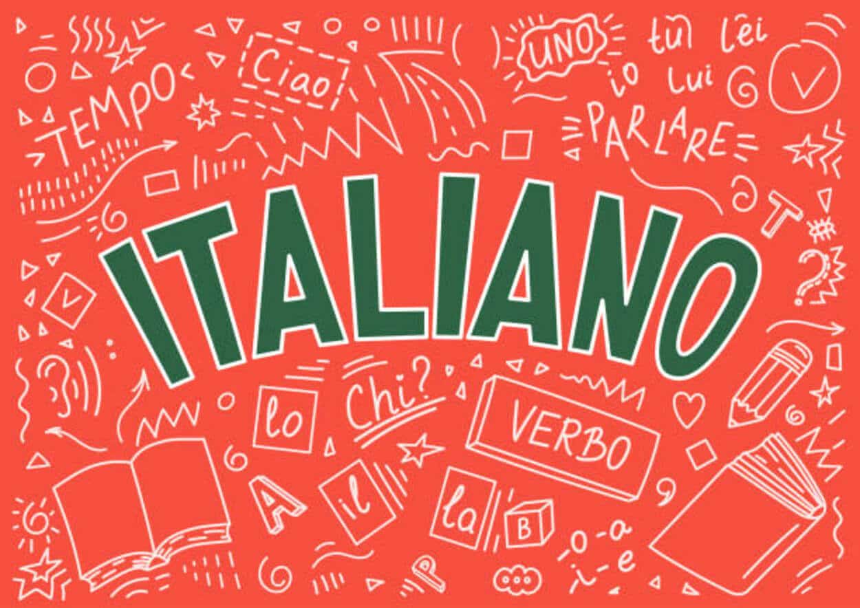 A doodle wallpaper with italiano written on it