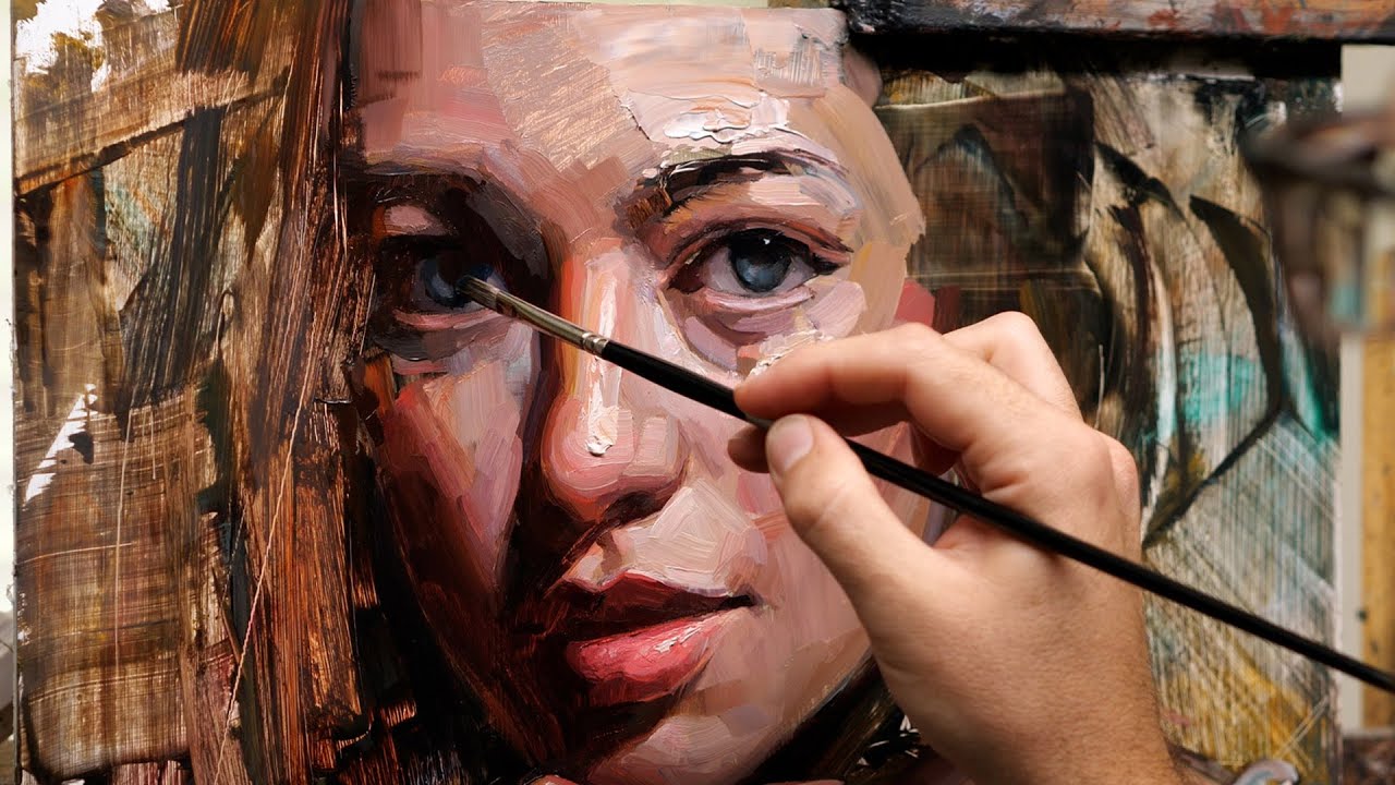 A person delicately paints a woman's face with a brush, capturing the essence of Nostalgic Renaissance