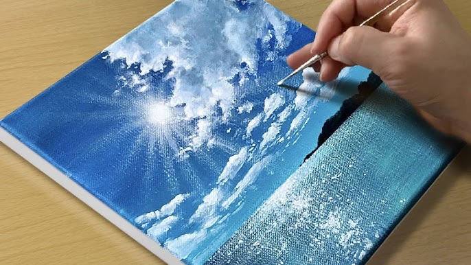 A person painting a beautiful ocean and sky scene. The image showcases the art of Acrylic Painting