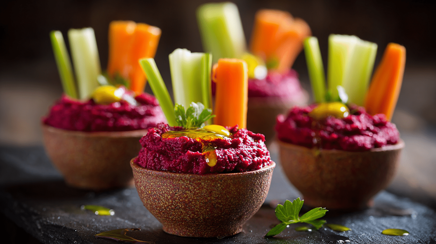 Bloody Beet Hummus Cups Halloween Snack
