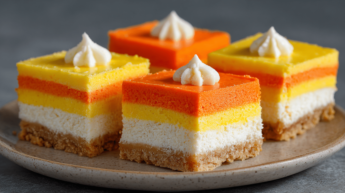 Candy Corn Cheesecake Bars Halloween Treat