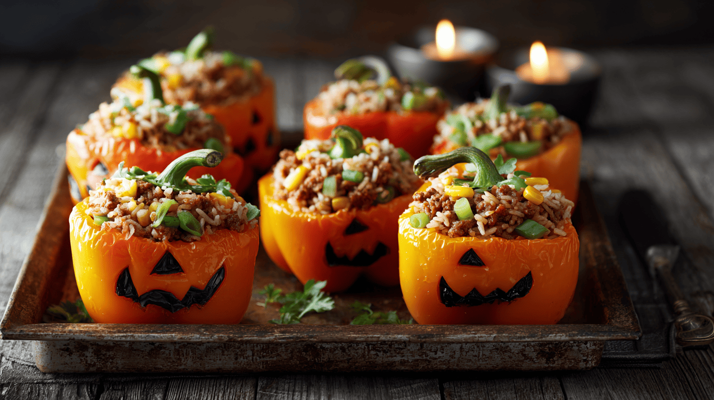 Jack O Lantern Stuffed Peppers Halloween Dish