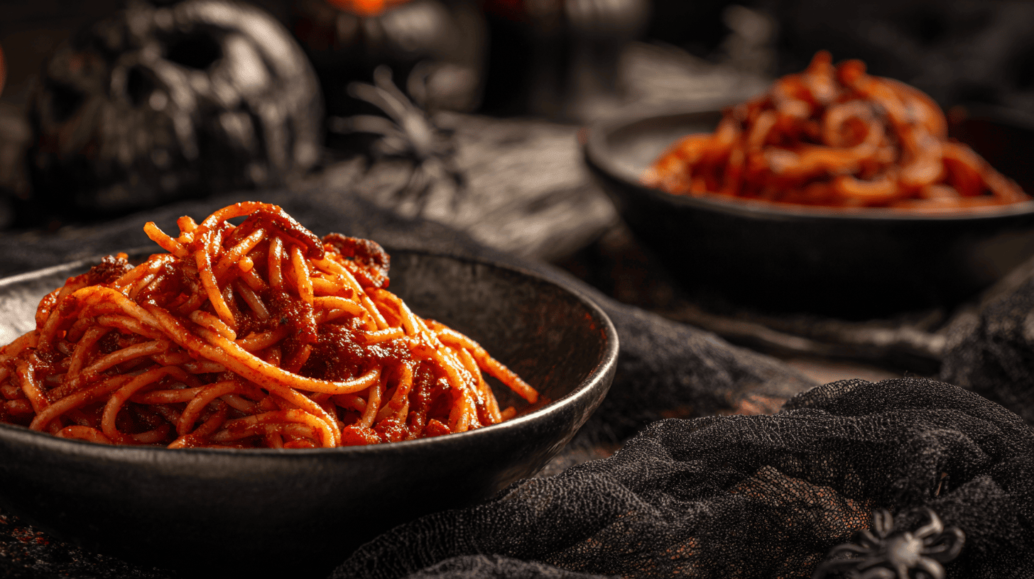 Spaghetti With Worm Meat Sauce Halloween Dinner