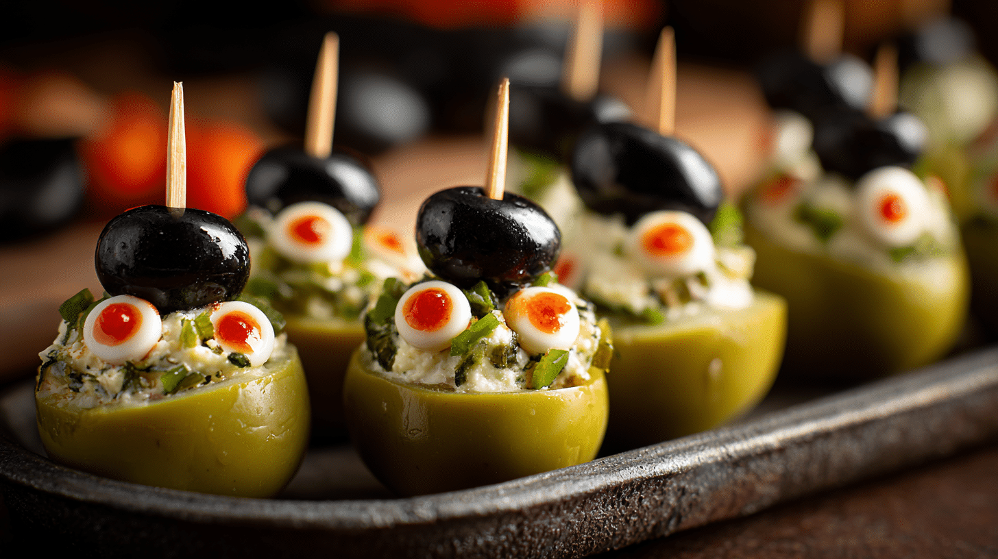 Stuffed Eyeball Olives Halloween Appetizer